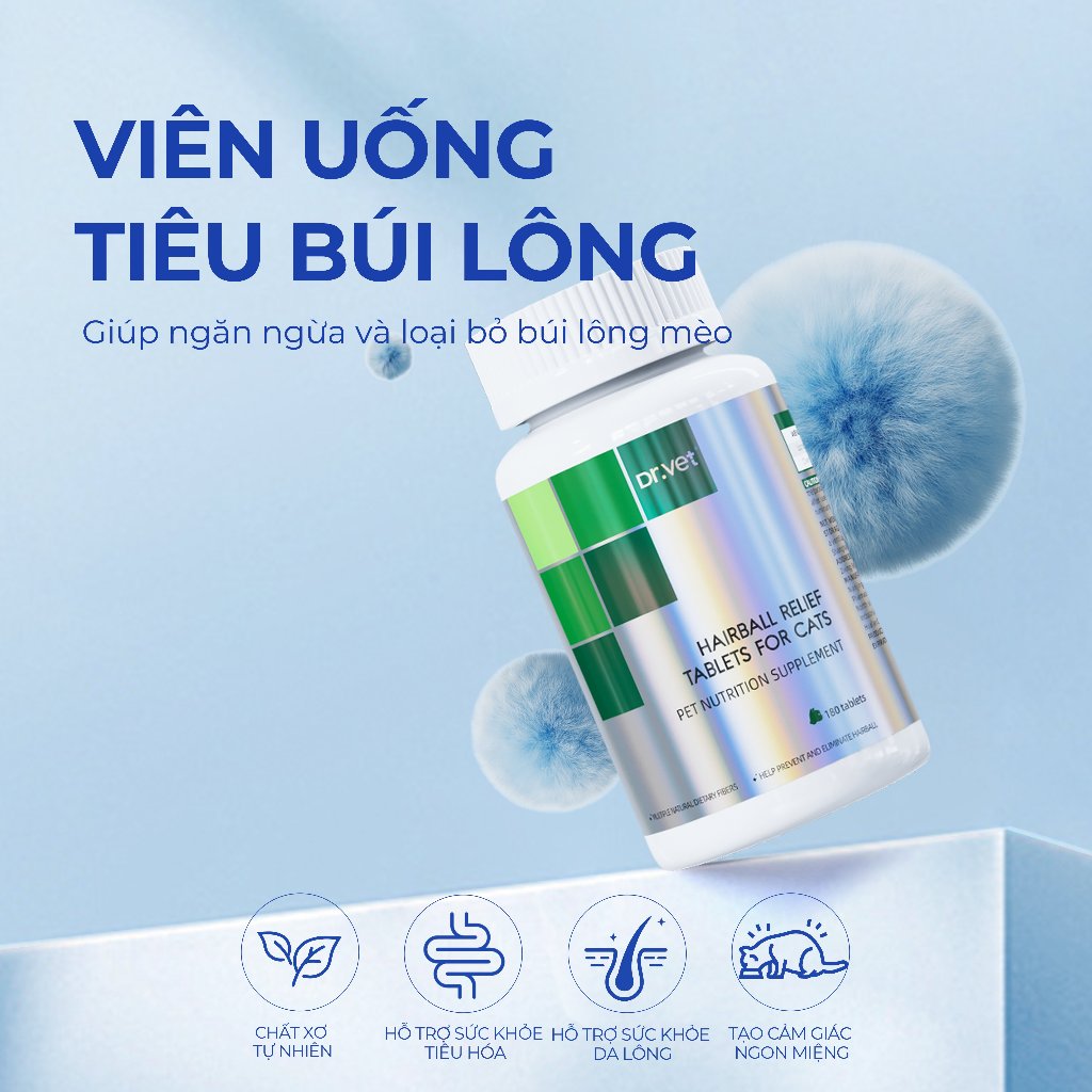 Viên Tiêu Búi Lông cho Mèo DrVET Hỗ Trợ Tiêu Hóa - Hairball Relief Tablets for Cats