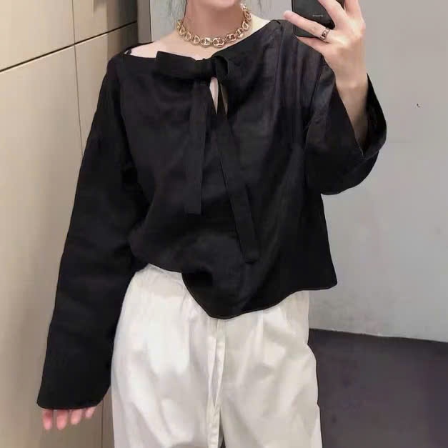 𝗠𝗶𝗹𝗮  - Áo Linen tay loe thắt nơ lưng BEELY