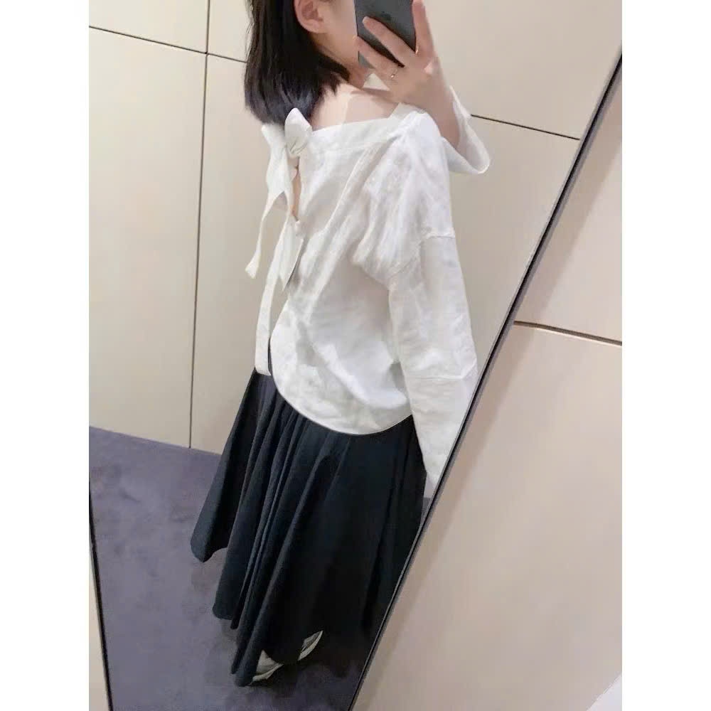 𝗠𝗶𝗹𝗮  - Áo Linen tay loe thắt nơ lưng BEELY
