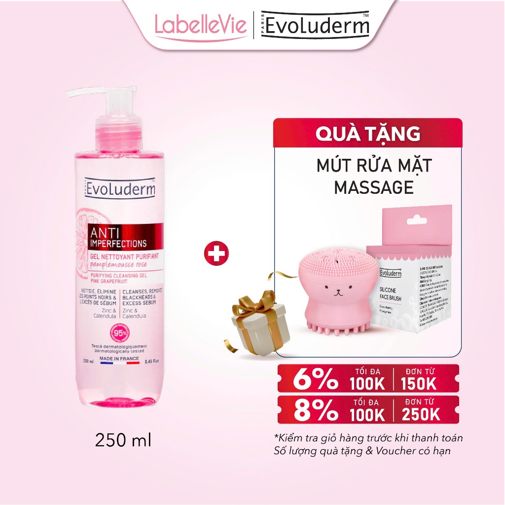 Ảnh Gel rửa mặt dành cho da dầu mụn hỗn hợp Evoluderm chiết xuất hoa cúc, bưởi hồng và kẽm 250ml 1