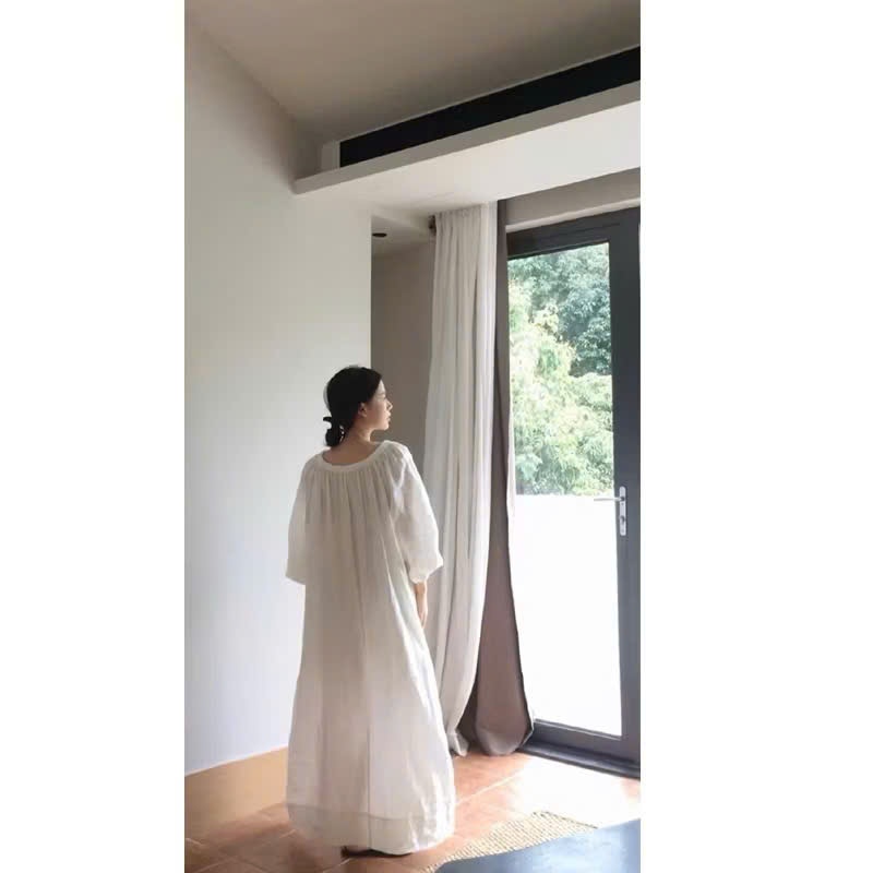 𝗔𝗻𝗻𝗮 𝗗𝗿𝗲𝘀𝘀- Đầm linen Tưng vân gỗ trễ vai dáng dài BEELY