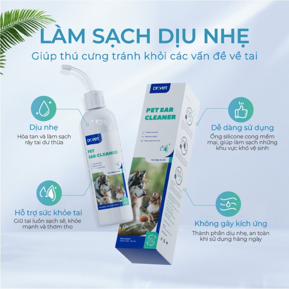 Dung Dịch Vệ Sinh Tai Cho Chó Mèo DrVET Làm Sạch Tai, Ngăn Ngừa Viêm Tai - Pet Ear Cleaner