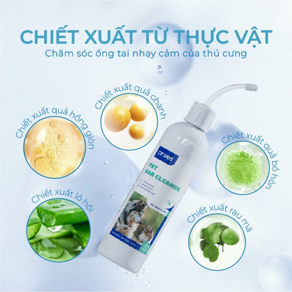 Dung Dịch Vệ Sinh Tai Cho Chó Mèo DrVET Làm Sạch Tai, Ngăn Ngừa Viêm Tai - Pet Ear Cleaner