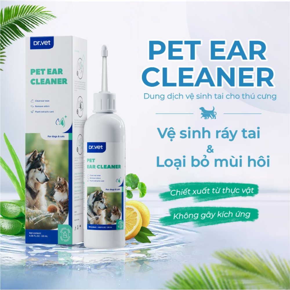Dung Dịch Vệ Sinh Tai Cho Chó Mèo DrVET Làm Sạch Tai, Ngăn Ngừa Viêm Tai - Pet Ear Cleaner