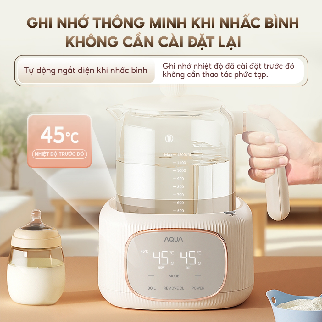 Ảnh Máy đun nước pha sữa AQUA MH121T khử clo, đun siêu tốc, nút ghi nhớ riêng cho ba mẹ, ông bà 4
