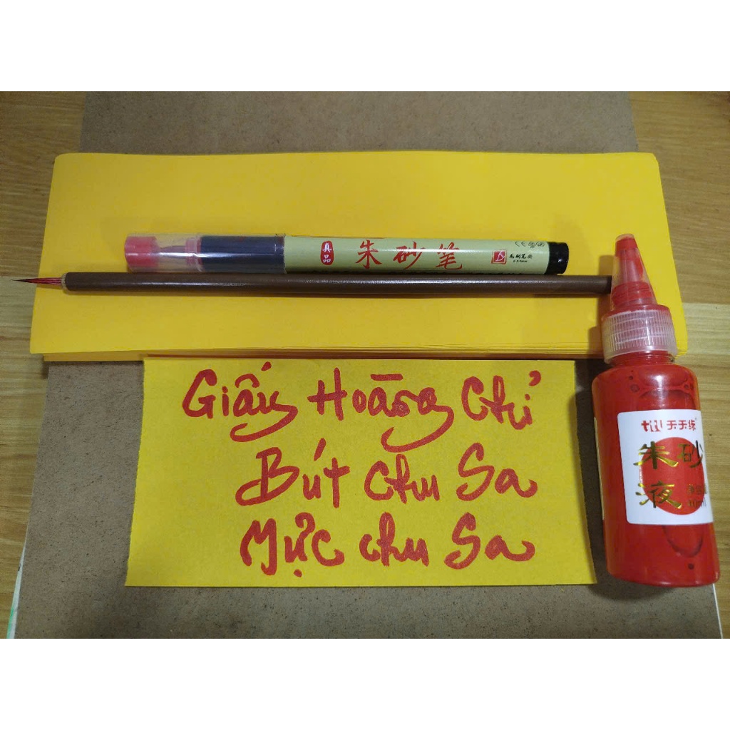 Giấy hoàng chỉ, mực chu sa giấy tuyên chỉ vàng chuyên dụng vẽ thư pháp, vẽ phù, đóng ấn, triện khổ 7cmx21cm (100 tờ)