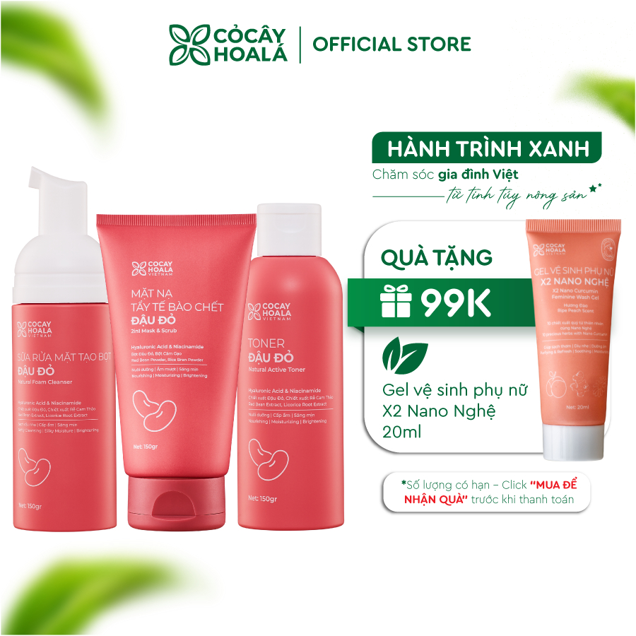 Ảnh Combo Sữa Rửa Mặt, Mặt Nạ Tẩy Tế Bào Chết Đậu Đỏ Việt Nam Cỏ Cây Hoa Lá, làm sạch sâu dưỡng sáng 150g 1