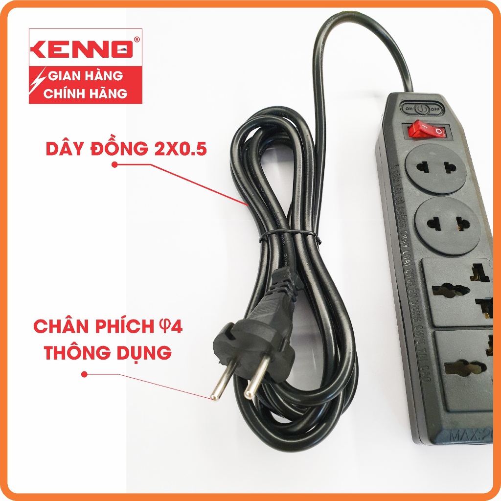 Combo 2 thùng Ổ Cắm Điện Đa Năng Chịu Tải 1200W Kenno 4 Lỗ Cắm Có Công Tắc, Chuyên dùng nồi cơm, siêu tốc...