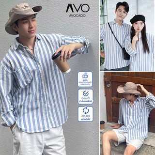 Áo Sơ Mi nam cộc tay Kẻ sọc Kelly Chất Đũi thô thoáng mát chống nhăn form rộng hằng ngày đi chơi đi biển Avocado