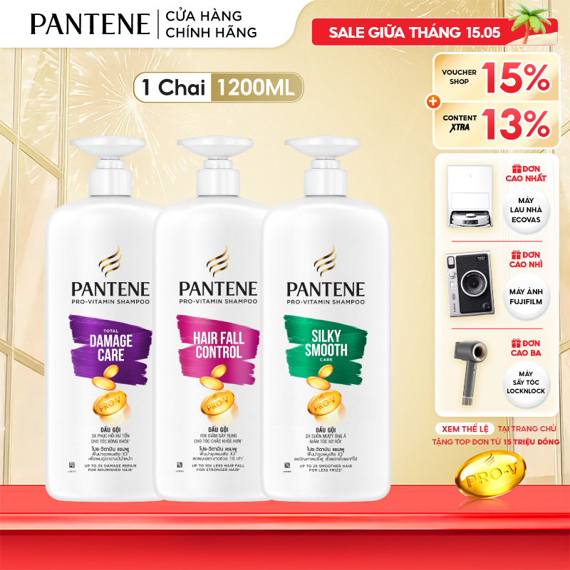 Ảnh Dầu Gội PANTENE Pro-V Ngăn Rụng Tóc/ Phục Hồi Hư Tổn/ Suôn Mượt Óng Ả - Chai 1200ML 1