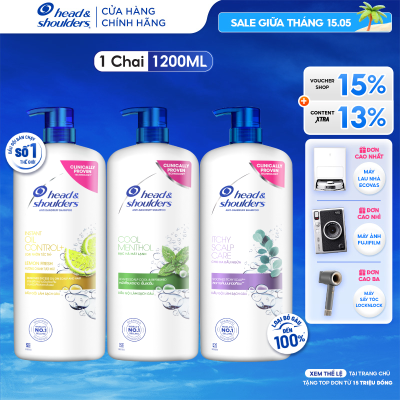 Ảnh Dầu Gội Sạch Gàu HEAD &  SHOULDERS Bạc Hà/ Giảm Ngứa Da Đầu/ Hương Chanh - Chai 1200ML 1