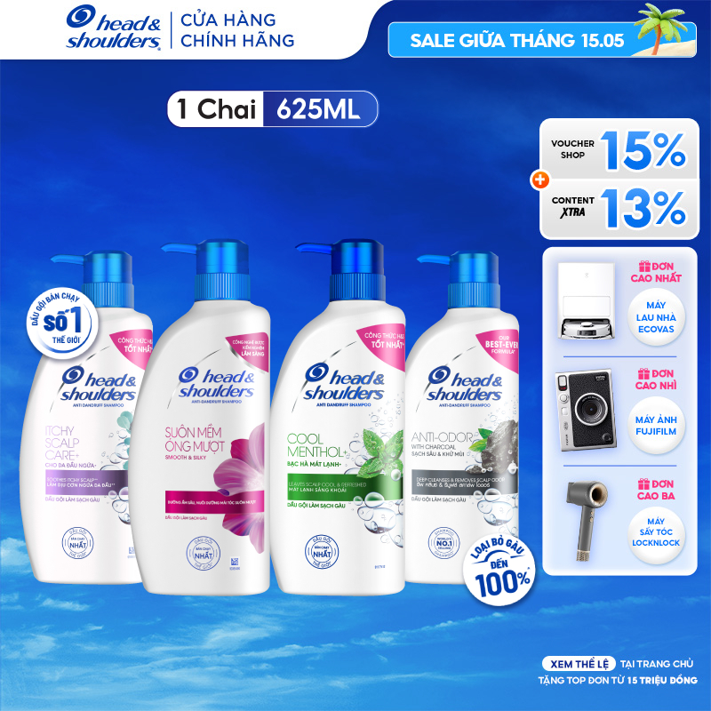 Ảnh Dầu Gội Sạch Gàu HEAD & SHOULDERS Bạc Hà/ Giảm Ngứa Da Đầu/ Suôn Mềm/Hương Chanh/ Sạch Sâu/ Làm Sạch Vi Khuẩn Chai 625ML 1
