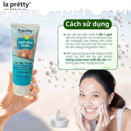 Sữa rửa mặt La Pretty tinh chất sữa dê và hạt ngọc trai giúp da sáng mịn trắng sáng 180g