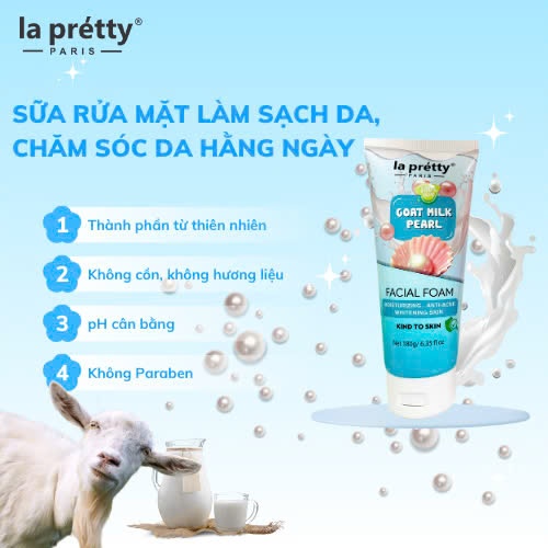 Sữa rửa mặt La Pretty tinh chất sữa dê và hạt ngọc trai giúp da sáng mịn trắng sáng 180g