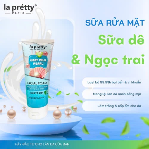Sữa rửa mặt La Pretty tinh chất sữa dê và hạt ngọc trai giúp da sáng mịn trắng sáng 180g