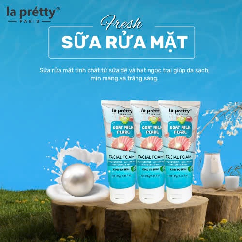 Sữa rửa mặt La Pretty tinh chất sữa dê và hạt ngọc trai giúp da sáng mịn trắng sáng 180g