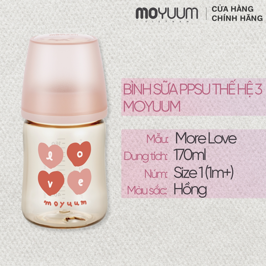 Ảnh Thế hệ 3 - Bình sữa PPSU Moyuum - Mẫu tim - 170ml - Kèm núm 1 (1m+) 1