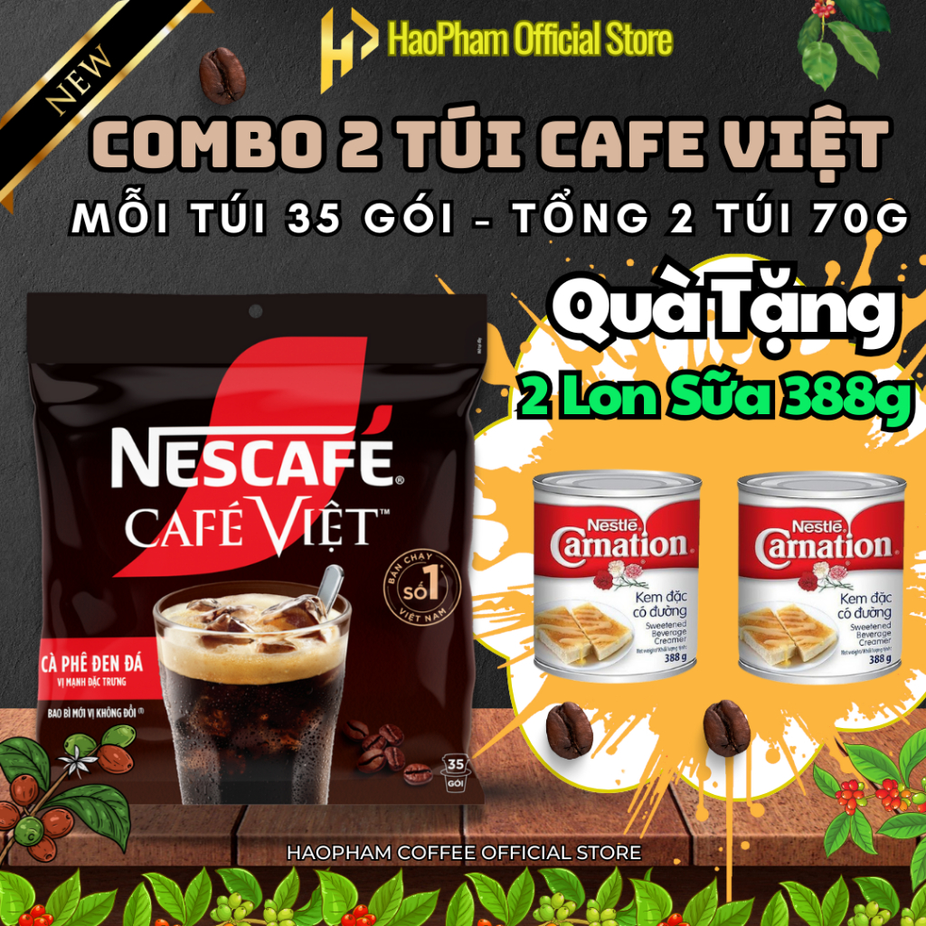 (Combo 2 Bịch) Nescafe Cafe Việt - Tặng 2 Lon Sữa Đặc Có Đường (388g ...