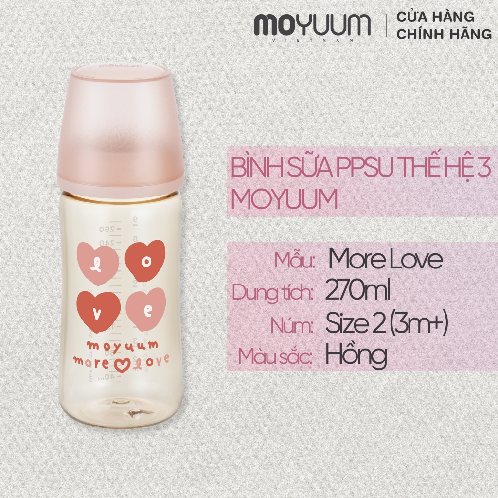 Ảnh Thế hệ 3 - Bình sữa PPSU Moyuum - Mẫu tim - 270ml - Kèm núm 2 (3m+) 1