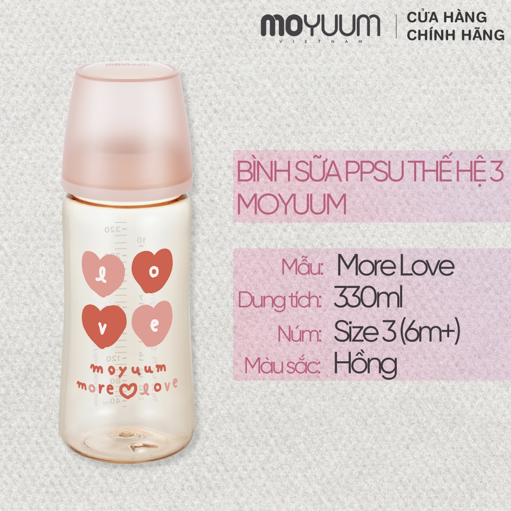 Ảnh Thế hệ 3 - Bình sữa PPSU Moyuum - Mẫu tim - 330ml - Kèm núm 3 (6m+) 1