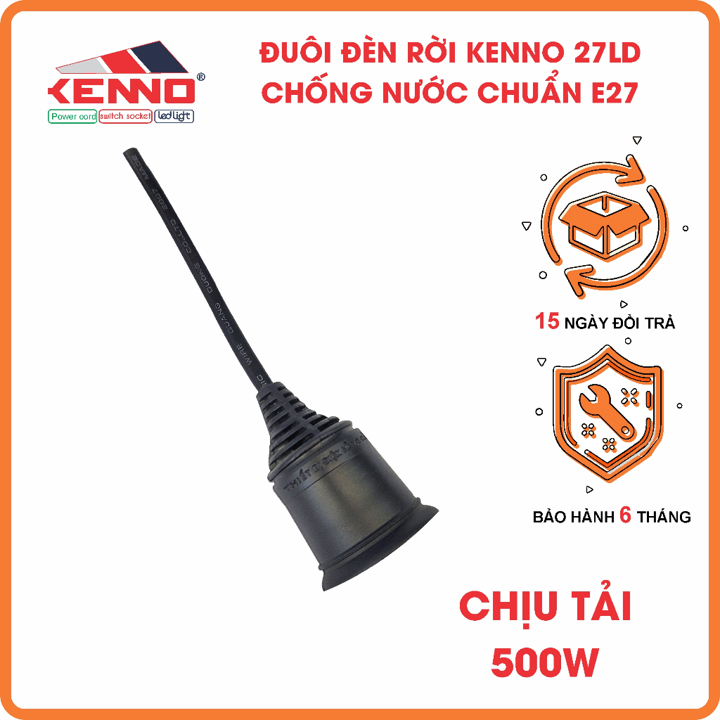 Thùng dây đui đèn KENNO kín nước 27LD/T dây dài 10cm đui đèn ngoài trời chống nước (100 cái)