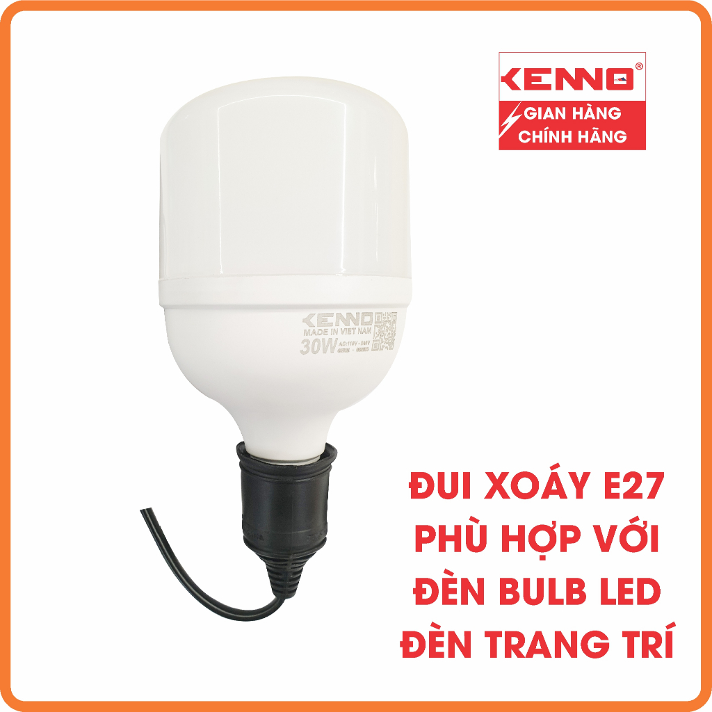 Thùng dây đui đèn KENNO kín nước 27LD/T dây dài 10cm đui đèn ngoài trời chống nước (100 cái)