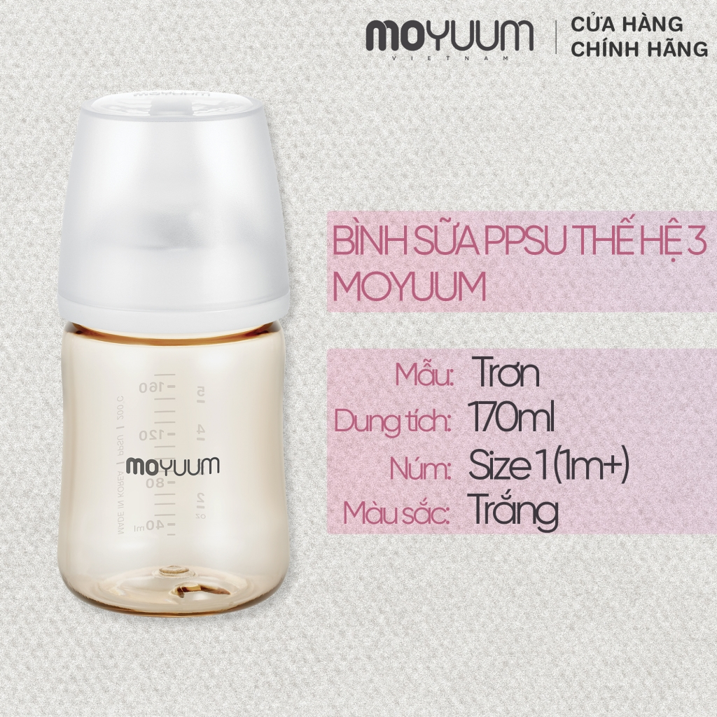 Ảnh Thế hệ 3 - Bình sữa PPSU Moyuum - Mẫu trơn - 170ml - Kèm núm 1 (1m+) 1