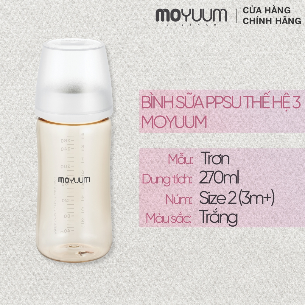 Ảnh Thế hệ 3 - Bình sữa PPSU Moyuum - Mẫu trơn - 270ml - Kèm núm 2 (3m+) 1