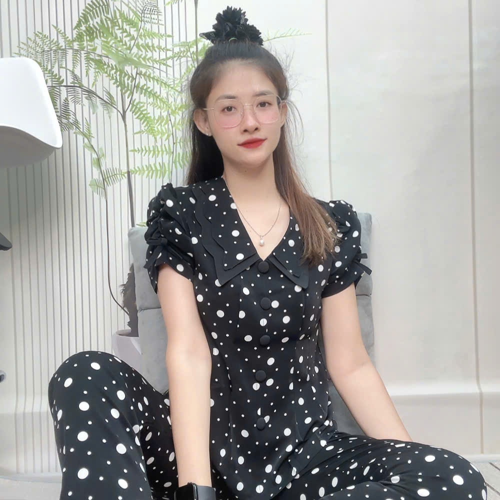 [ Xã Kho ]Đồ bộ mango cổ 2 lá lượn sóng tay ngắn quần dài có chích pen size 40 đến 67kg