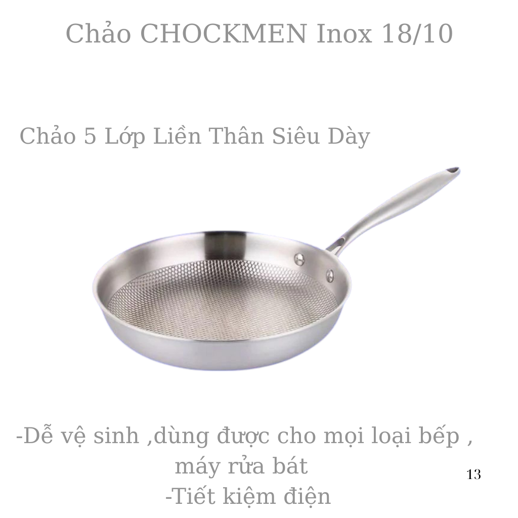 [RẺ VÔ ĐỊCH]Chảo Tổ Ong KINSGEM by Chockmen Inox Cao Cấp Đáy Liền Chiên Rán Xào Mặt Tổ Ong Dùng Từ