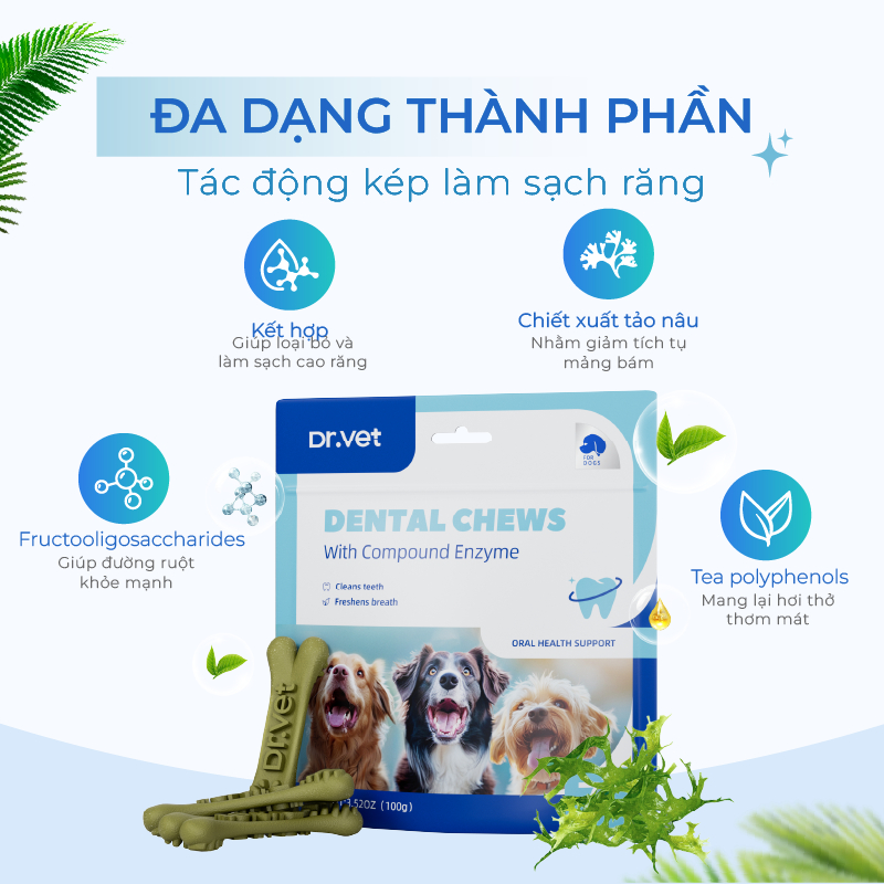 Xương Gặm Vệ Sinh Răng Miệng Cho Chó DrVET Giúp Giảm Cao Răng, Sạch Kẽ - Dental Chew (for dogs)
