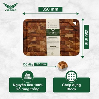 Thớt gỗ Teak Vibasic ghép dựng block, kích thước 300x200x25mm có lỗ treo
