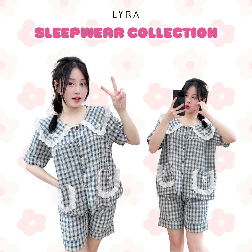 Ảnh LYRA - Bộ đồ ngủ họa tiết kẻ caro phối túi ren tiểu thư, đồ ngủ mặc nhà chất thô thoáng mát - LWNSE009 1