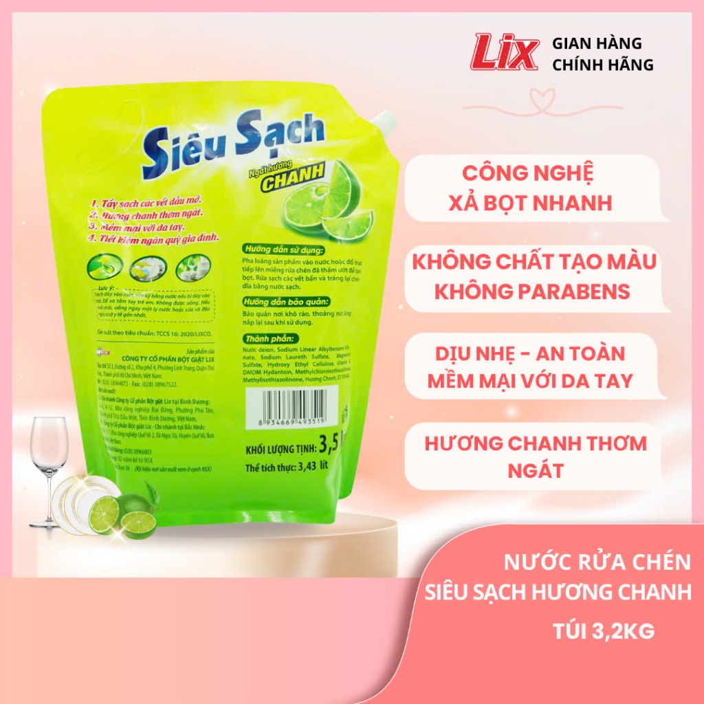 Ảnh Nước rửa chén LIX 3.5KG siêu sạch hương chanh loại túi tặng 1 nước lau bếp On1 N6701 tinh dầu chanh Yuzu, N4301+N6701 1