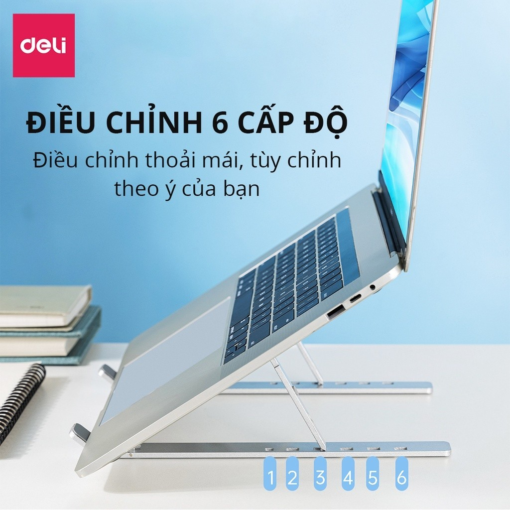 [5 MÀU LỰA CHỌN] Giá Đỡ Laptop Deli Có Điều Chỉnh Độ Cao Gấp Gọn Đế Silicon Tản Nhiệt Chống Trượt Bảo Hành Chính Hãng