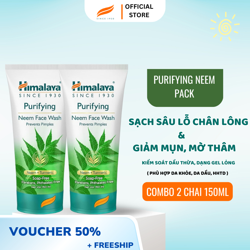 Ảnh Combo 2 sữa rửa mặt lá neem giảm mụn, dịu nhẹ cho da Himalaya Purifying Neem Face Wash 150ml/chai 1