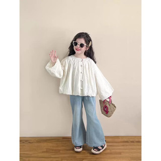 SẴN 130-order quảng châu-áo điệu tay dài form rộng phối quần xuông loe chi bé