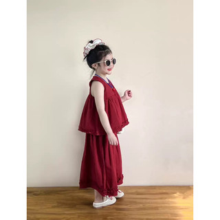 order quảng châu-set đỏ quần xuông rộng to cho bé
