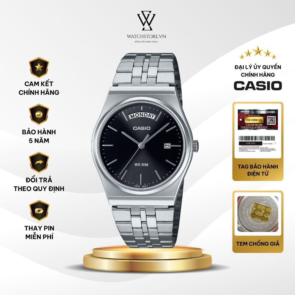 Casio MTP-B146D-1AVDF – Orologio Elegante Uomo Con Cassa In Acciaio, Quadrante Analogico, Vetro Minerale, Movimento Al Quarzo