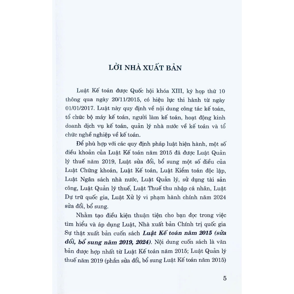 Ảnh Sách - Luật Kế Toán Năm 2015 ( Sửa Đổi, Bổ Sung Năm 2019, 2024) 1