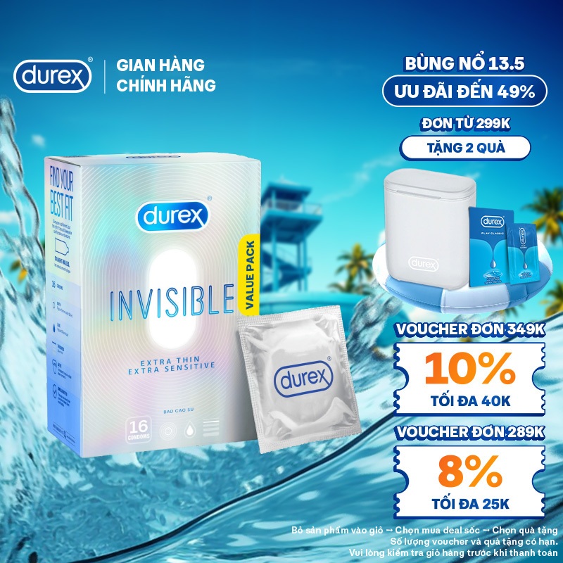 Ảnh Bao Cao Su Durex Invisible Siêu Mỏng, Size 52 mm, Hộp 16 Bao Mới Ra Mắt - Hộp Lớn Siêu Tiết Kiệm 1