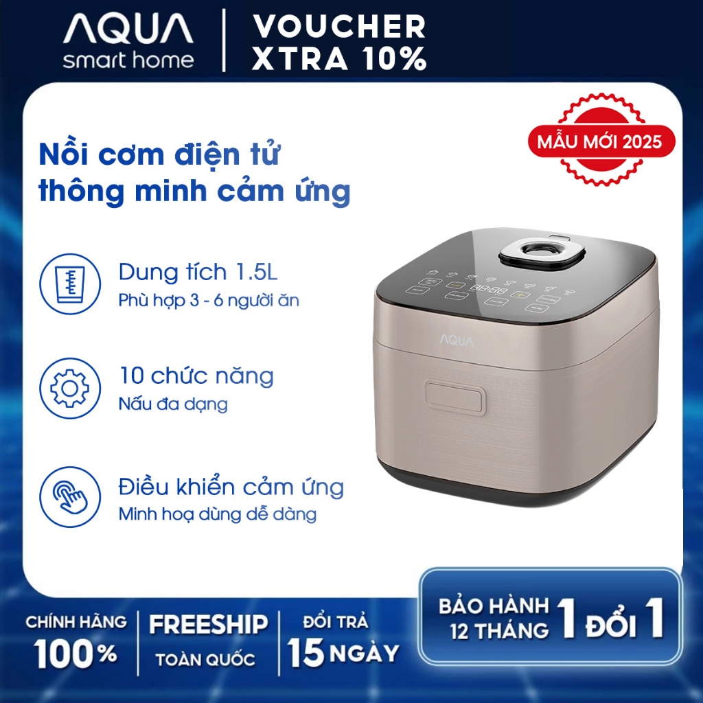 Ảnh Nồi cơm điện tử AQUA RBC401R 1.5L, điều khiển cảm ứng 10 chế độ nấu, hẹn giờ 24 tiếng 1