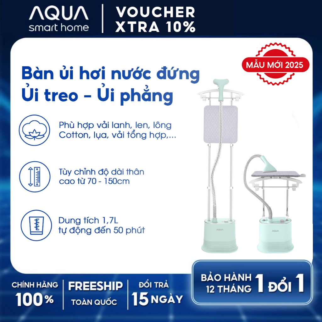 Ảnh Bàn ủi hơi nước đứng AQUA S2526T có thể ủi treo ủi phẳng, công suất 2000W, dung tích 1.7L 1
