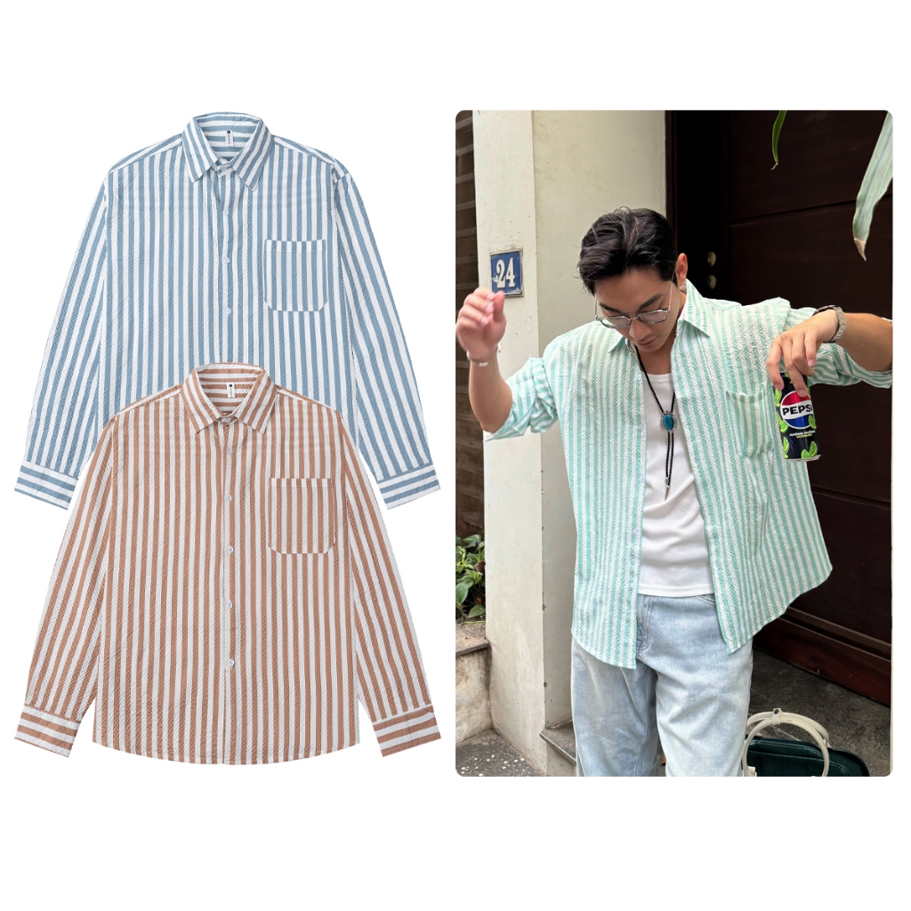 Áo Sơ Mi Nam Kẻ Sọc Chất Cotton Xốp Thoáng Mát Form Rộng Thaori Mái Halley A31