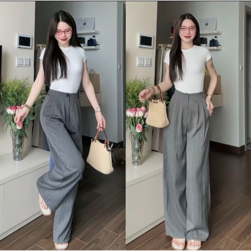 Quần Ống Rộng Cạp Liền Khuy Khoá Trước Chun Sau Tôn Dáng Vải Gold Nhật Mềm Cao Cấp dài 93cm và 100cm