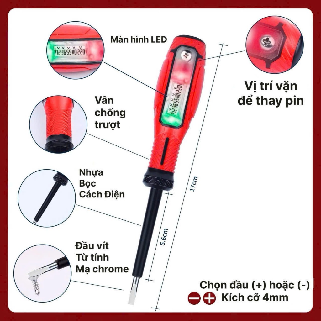 Bút thử điện AC12-250V [CAO CẤP] màn LED Kỹ thuật số, tín hiệu đèn nháy ...