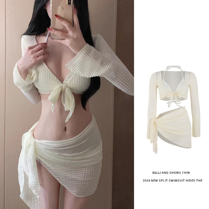 Set Bikini Kèm Áo Choàng Tay Dài và Váy Quấn Lưới – Thời Trang Đi Biển Nữ Hot 2026