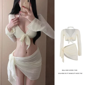 Set Bikini Kèm Áo Choàng Tay Dài và Váy Quấn Lưới – Thời Trang Đi Biển Nữ Hot 2026