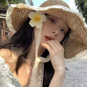 Mũ Cói Nữ Buộc Nơ Vintage Phối Ren – Nón Đi Biển Form Rộng Che Nắng Phong Cách Hàn Quốc