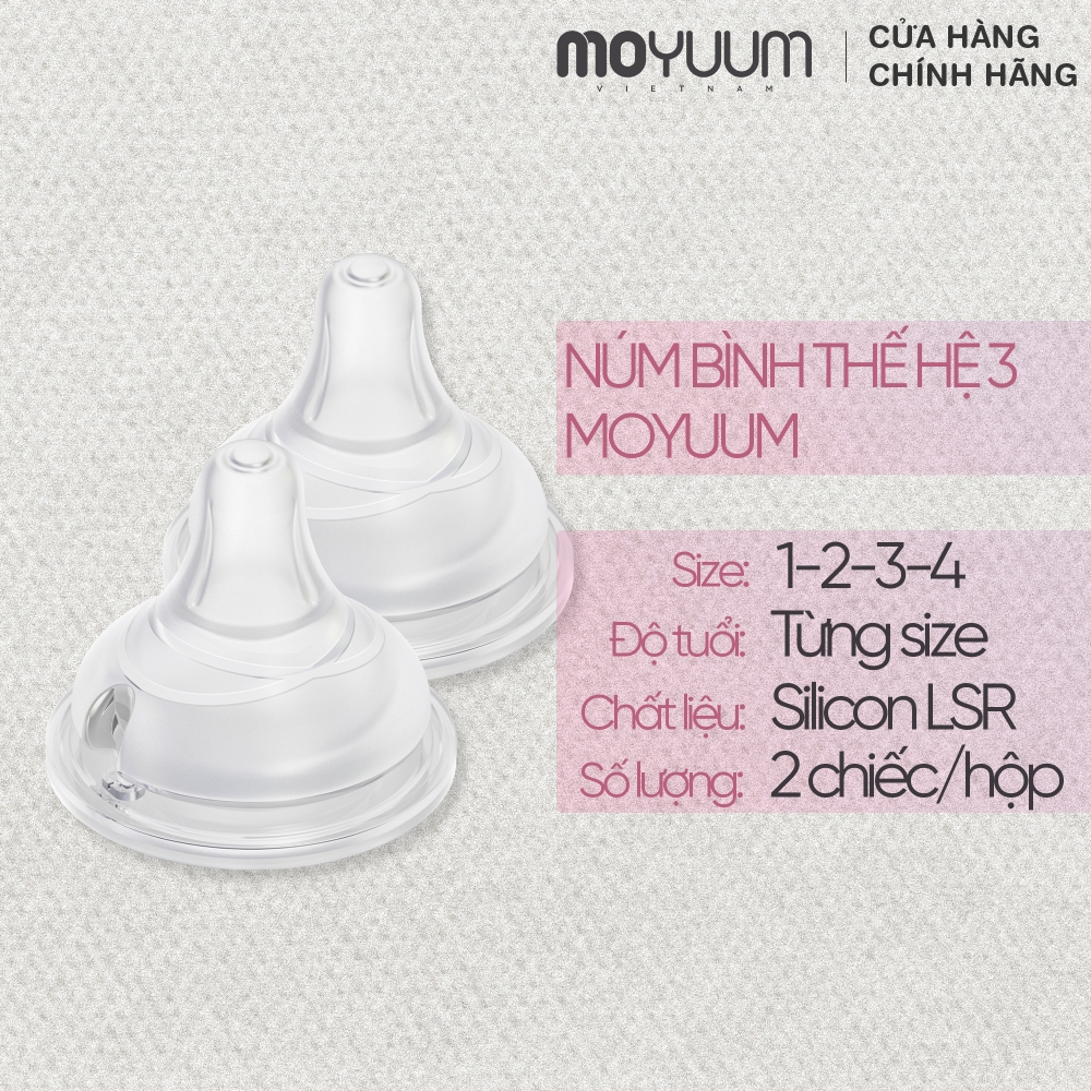 Ảnh Thế hệ 3 - Núm bình silicon Moyuum - Size 1/2/3/4 - 2 chiếc/hộp 1